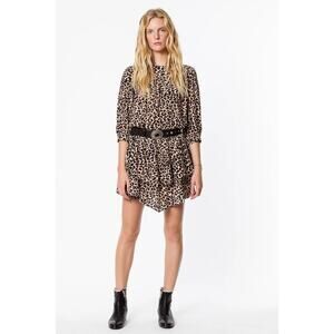 Zadig & Voltaire Brown Rooka Print Leo Blouson Layered Edgy Mini Dress XS